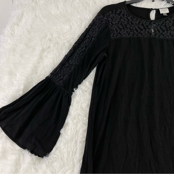 Cupid Dress Woman’s Large. Black with lace details 3/4 Bell Sleeve - Picture 4 of 6
